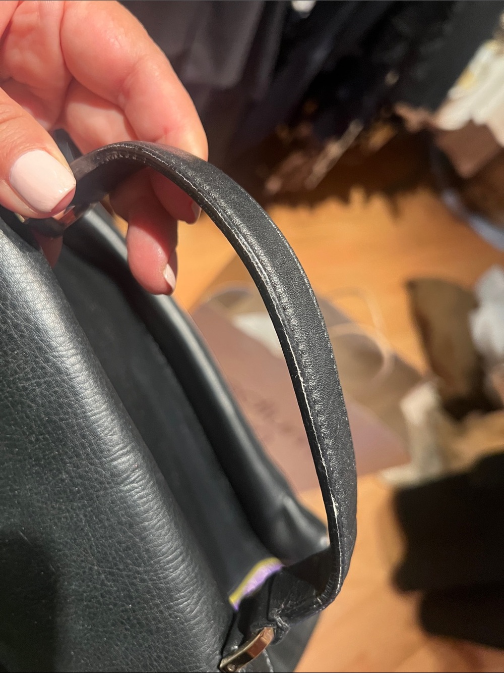 Black Leather Satchel with Patterned Accent Strap - Picture 16 of 17